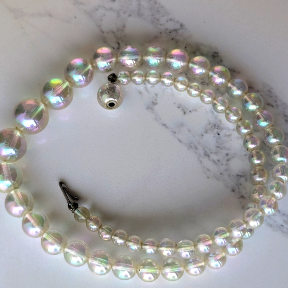 Vintage Iridescent Soap Bubble Lucite Bead Necklace